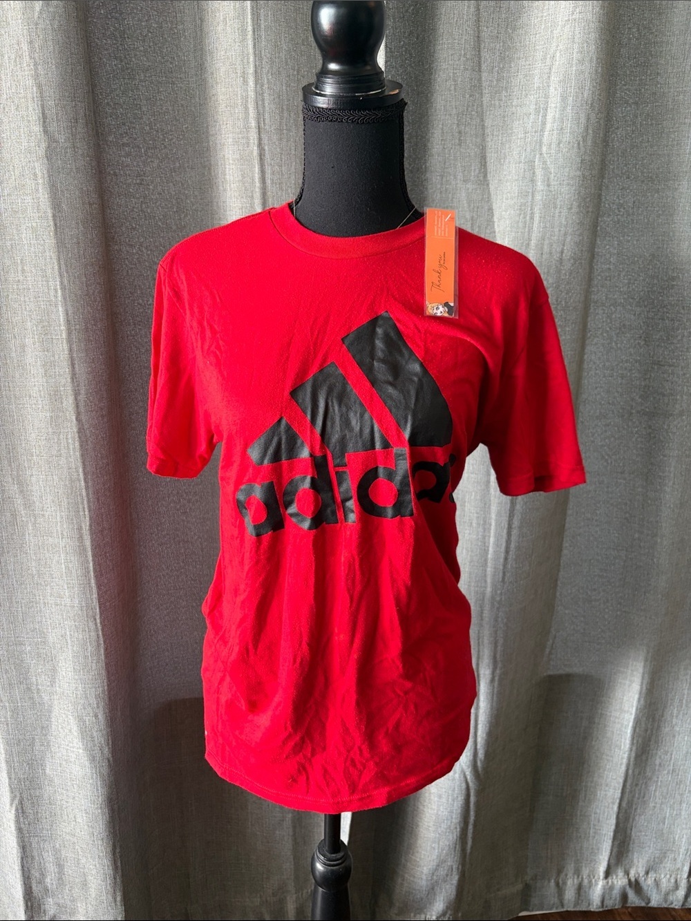 adidas Red Short Sleeve Tee with Large Black Logo Print